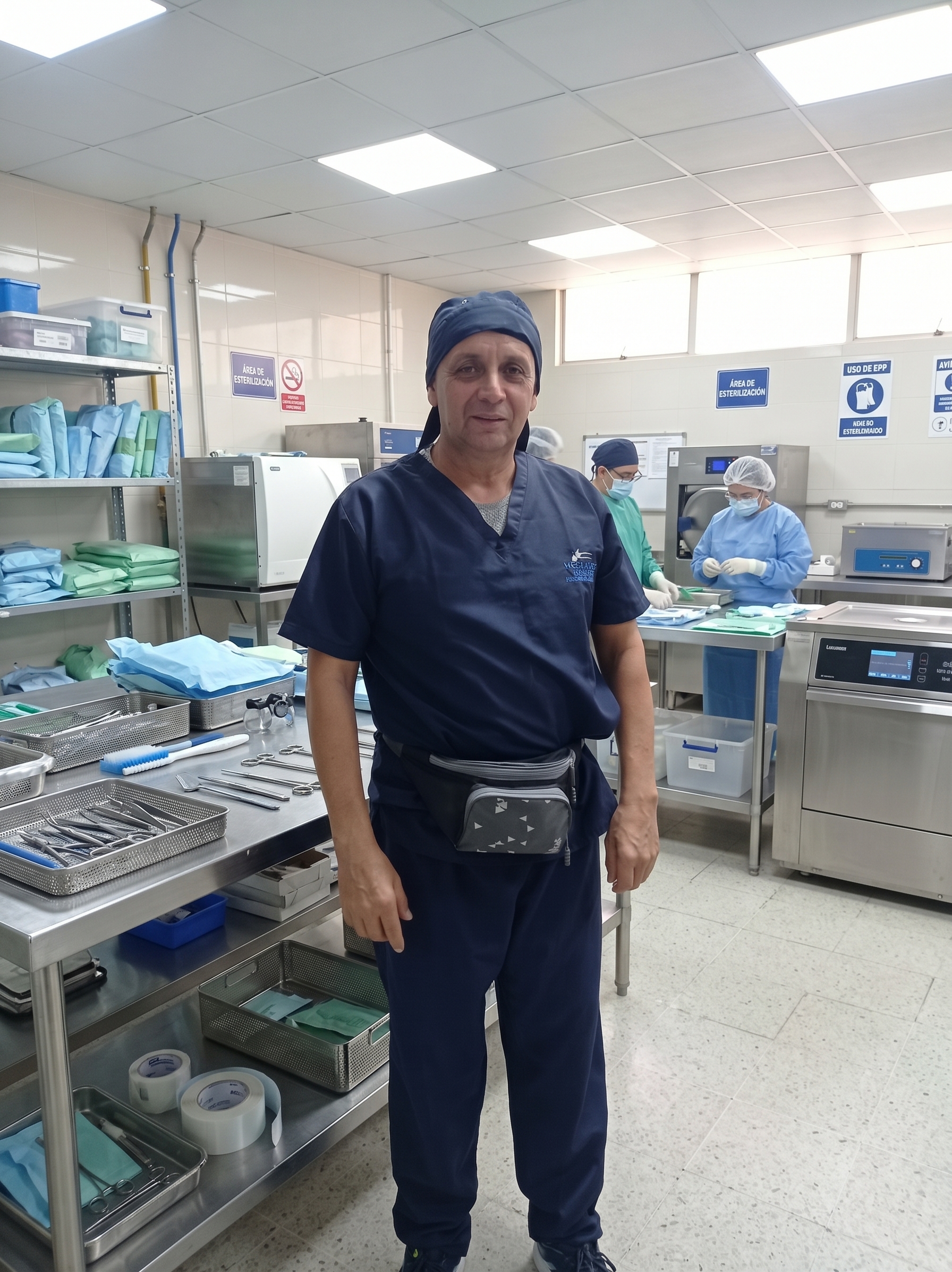 Luis Alfonso Arteaga en el área de esterilización